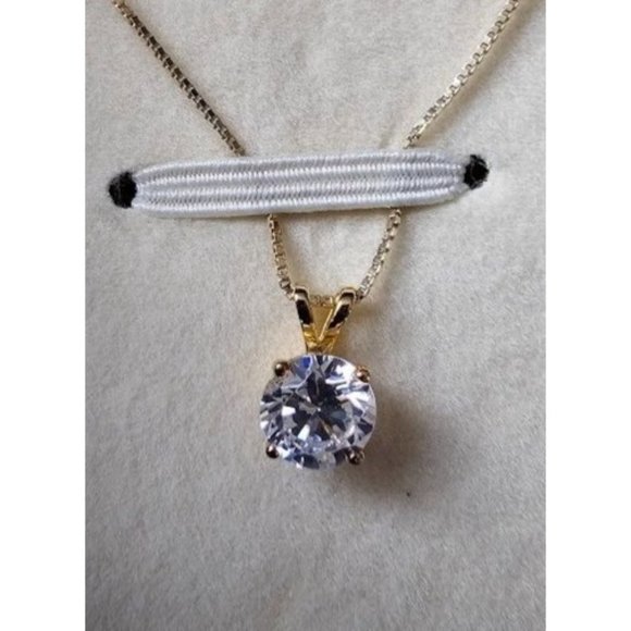 Gold-finished Solitaire simulated dimond Necklace - Picture 1 of 3